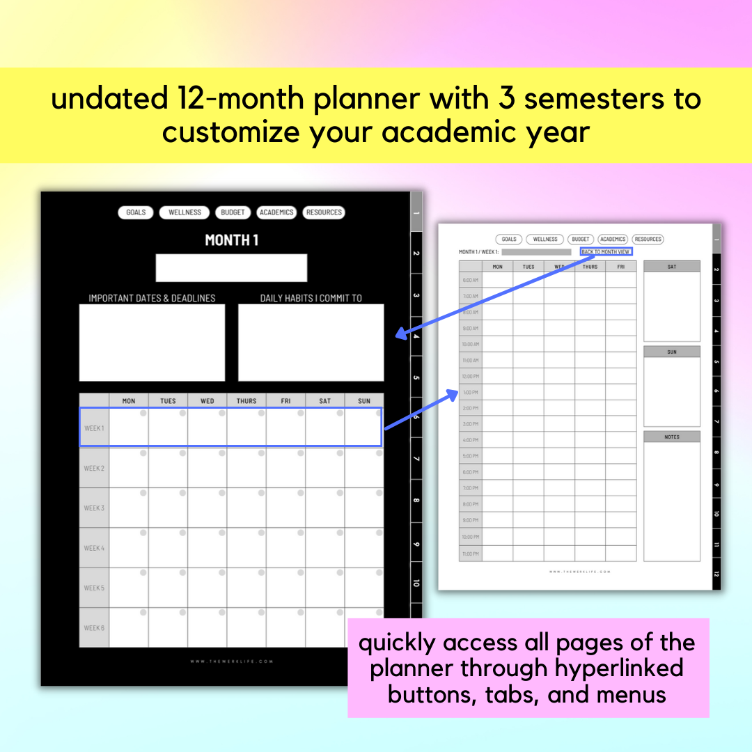 Academic Planner (12 Month Undated)