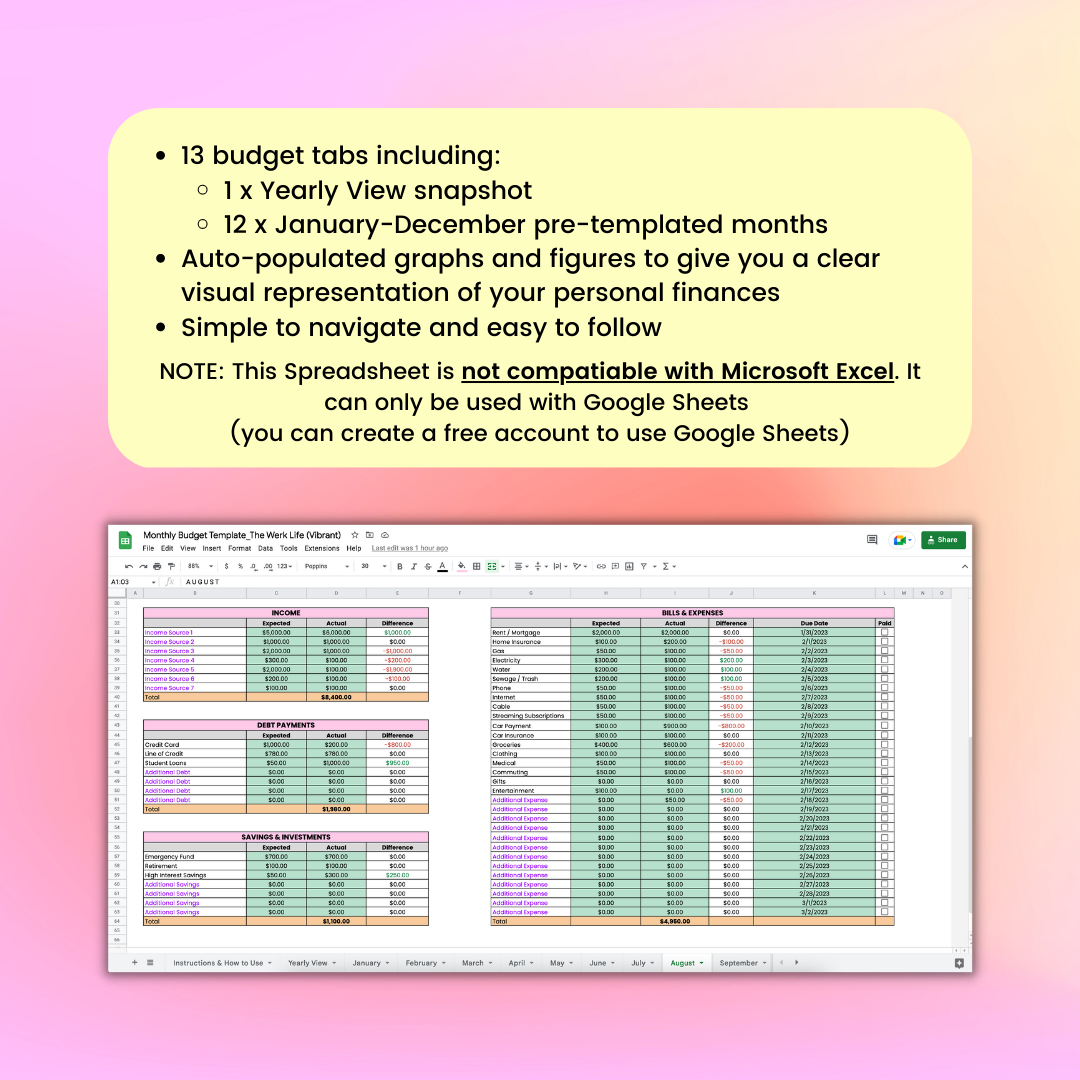 Monthly Budget Template (Google Sheets)