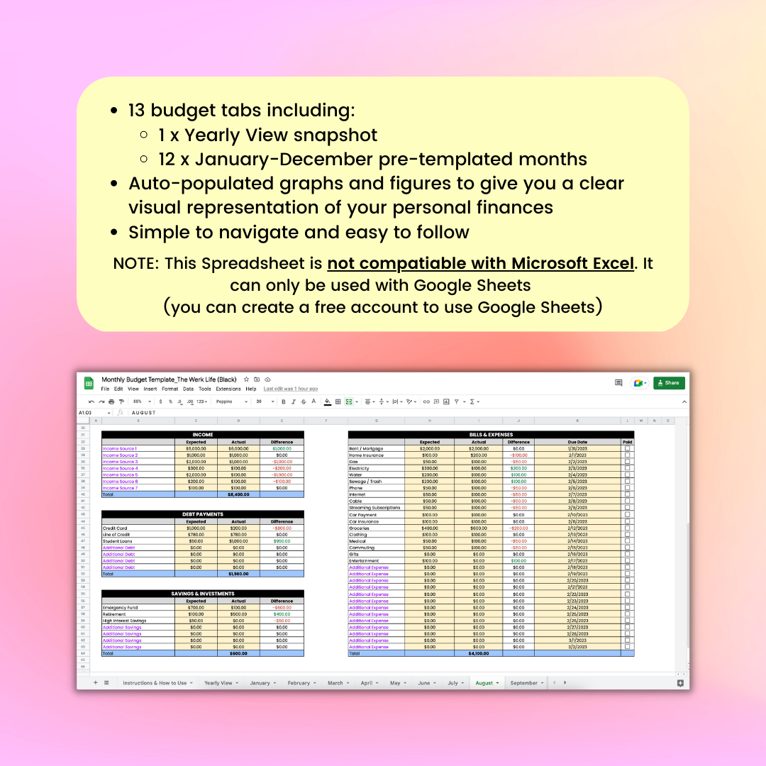 Monthly Budget Template (Google Sheets)