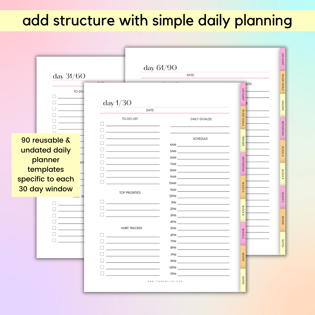 90 Day Daily Goal Planner (Digital)